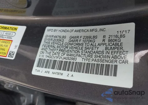 2018 Honda Accord Sport из США, поврежденный, VIN 1HGCV1F31JA052983